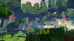 Two large dinosaurs in a forest