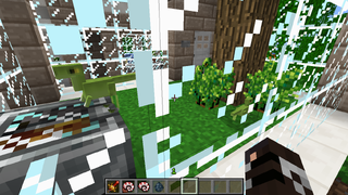 Small green dinosaur in glass enclosure