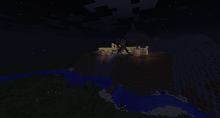 Night view of a large castle structure