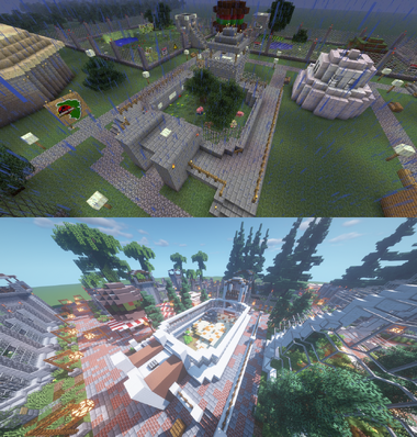 Two different views of a large Minecraft build