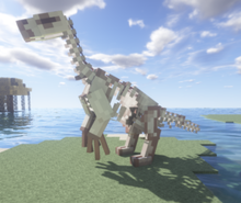 Large dinosaur skeleton on small island