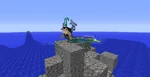 Player riding a sea serpent on a rock