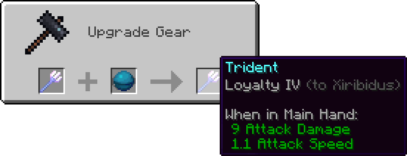 Upgrading a Trident with Loyalty IV enchantment