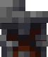 A pixelated, dark gray and orange face.