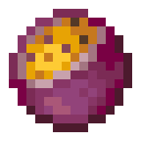 A pixelated purple and yellow egg.
