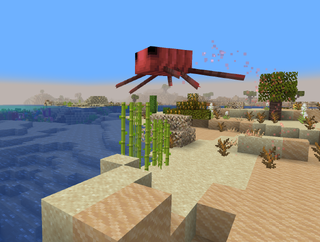 Red flying mob over a beach