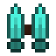 Two teal-colored boots with dark trim.