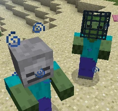 Two zombies with unique headgear in a desert