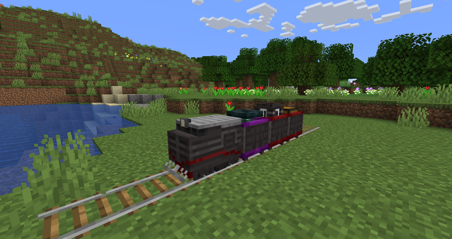 Train with multiple cars on tracks