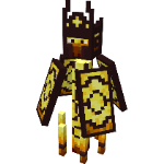Minecraft mob in golden armor and shield