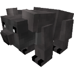 A small, dark, blocky creature with glowing eyes.
