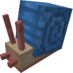 A blue-shelled snail with red antennae.