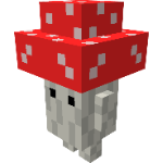 A small, cute mushroom creature with red cap.