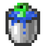 Bucket of blue paint with green handle