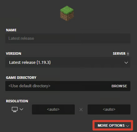 Minecraft launcher settings for a new installation