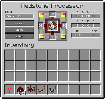 Redstone Processor GUI with inventory slots