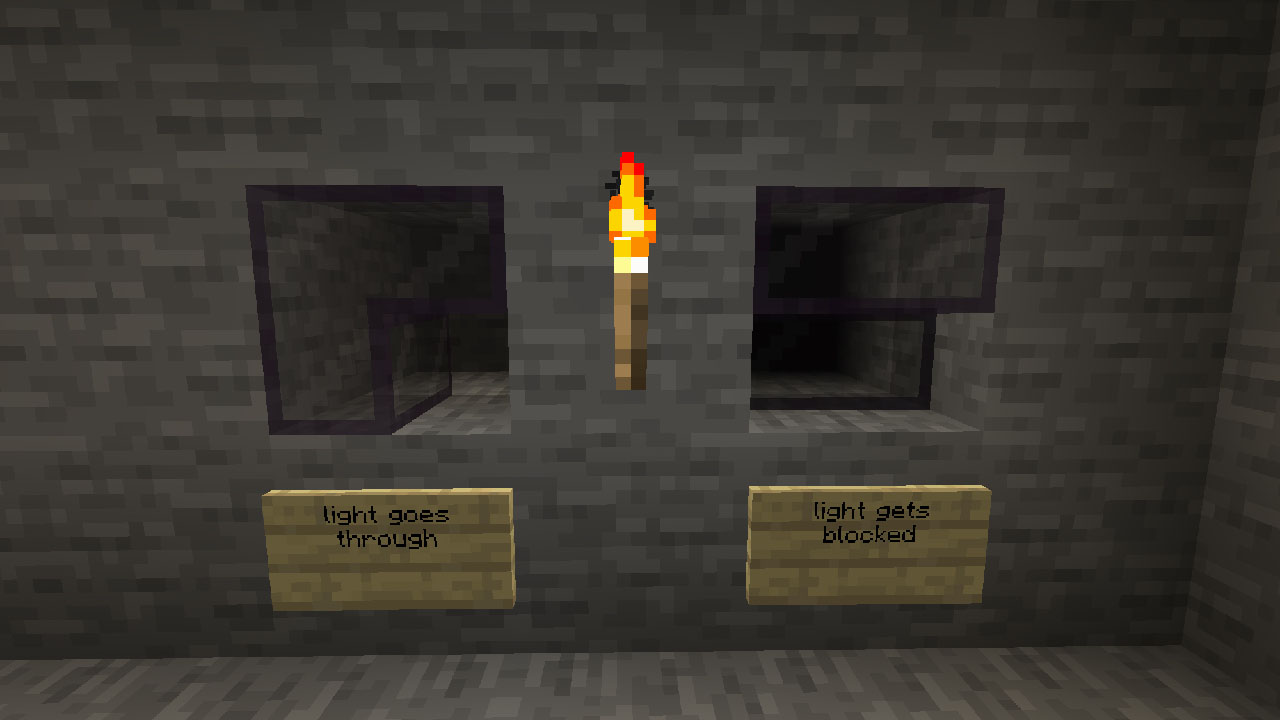 Light passing through and blocked by blocks