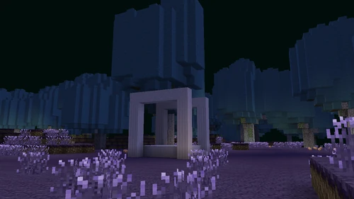Mysterious structure in a purple-hued biome
