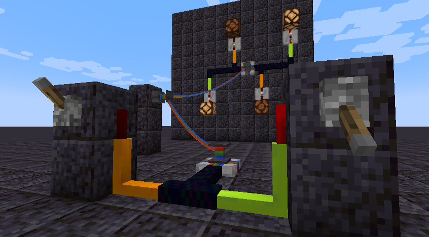 Complex redstone circuit with levers and lamps