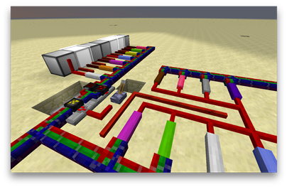 Complex sorting system with colored pipes