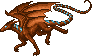 Orange dragon with glowing blue eyes