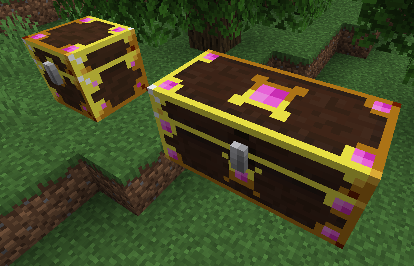 Two ornate chests in a grassy field