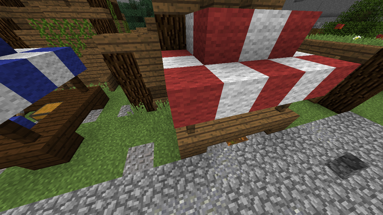 Red and white striped awning