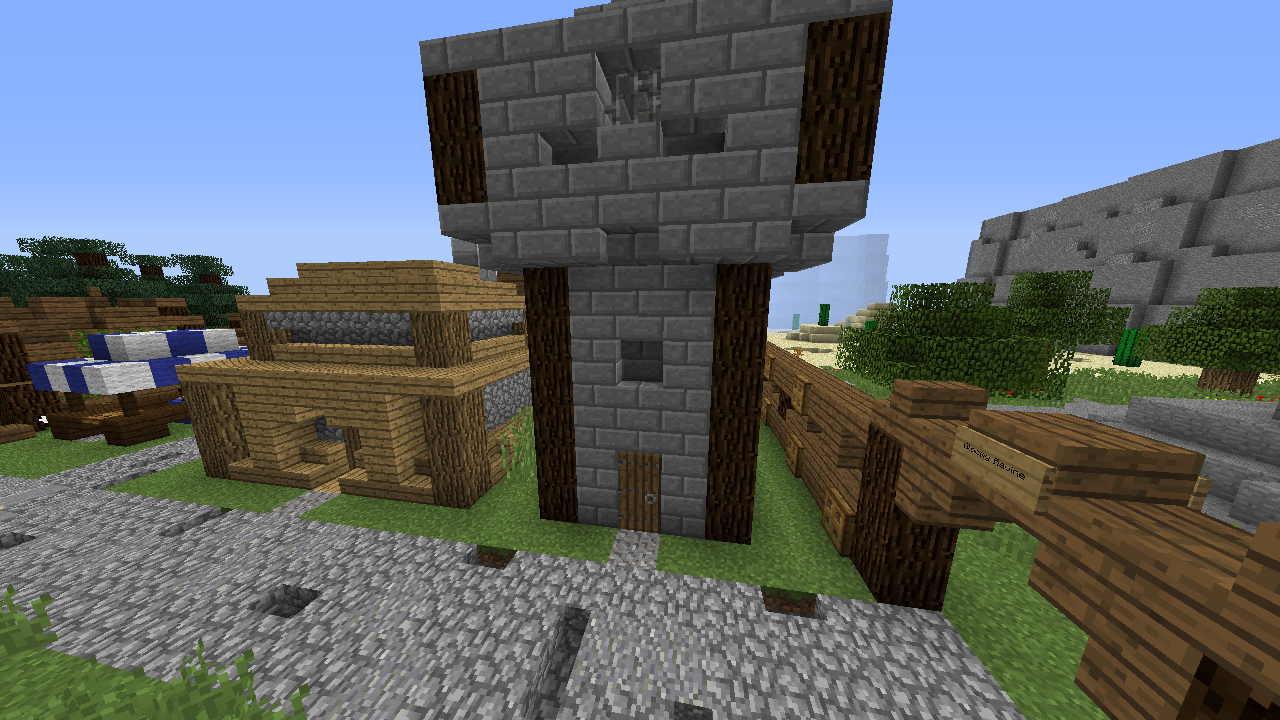 Stone and wood village structures