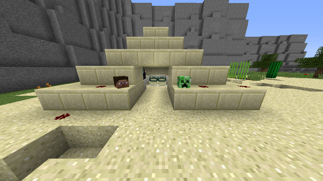 Creeper and Zombie heads on sand structure