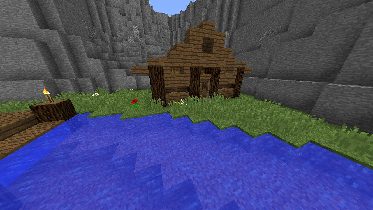 Small wooden house by a lake