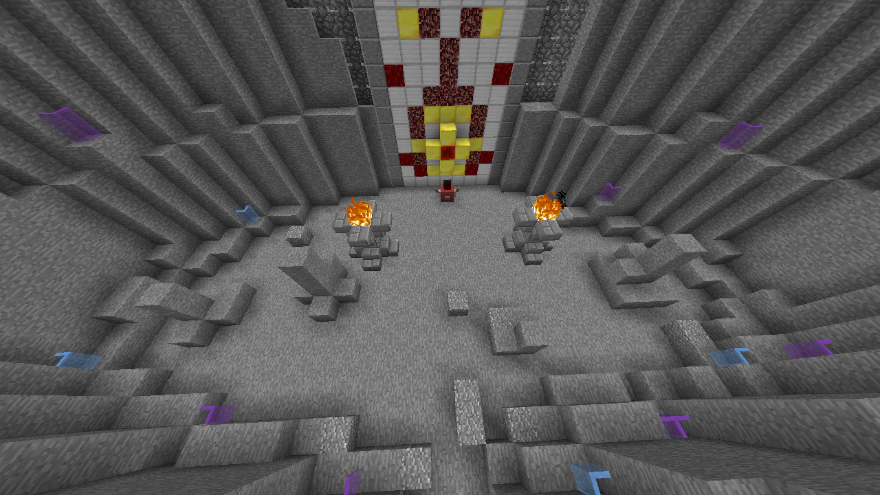 Large grey chamber with decorative wall