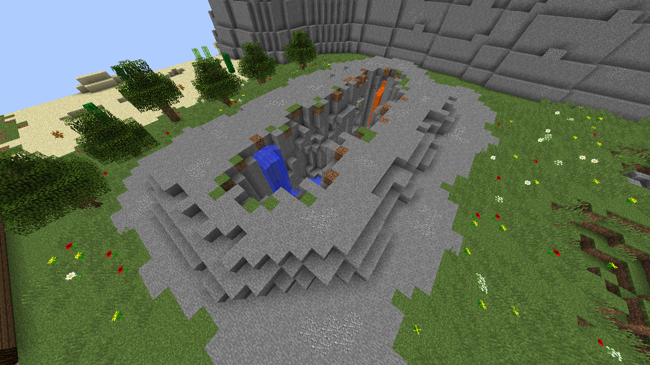 Large crater with water and lava