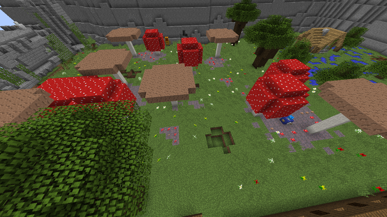 Giant mushrooms in a grassy field