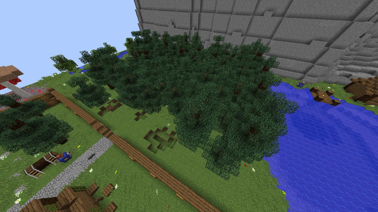 Overhead view of a Minecraft world