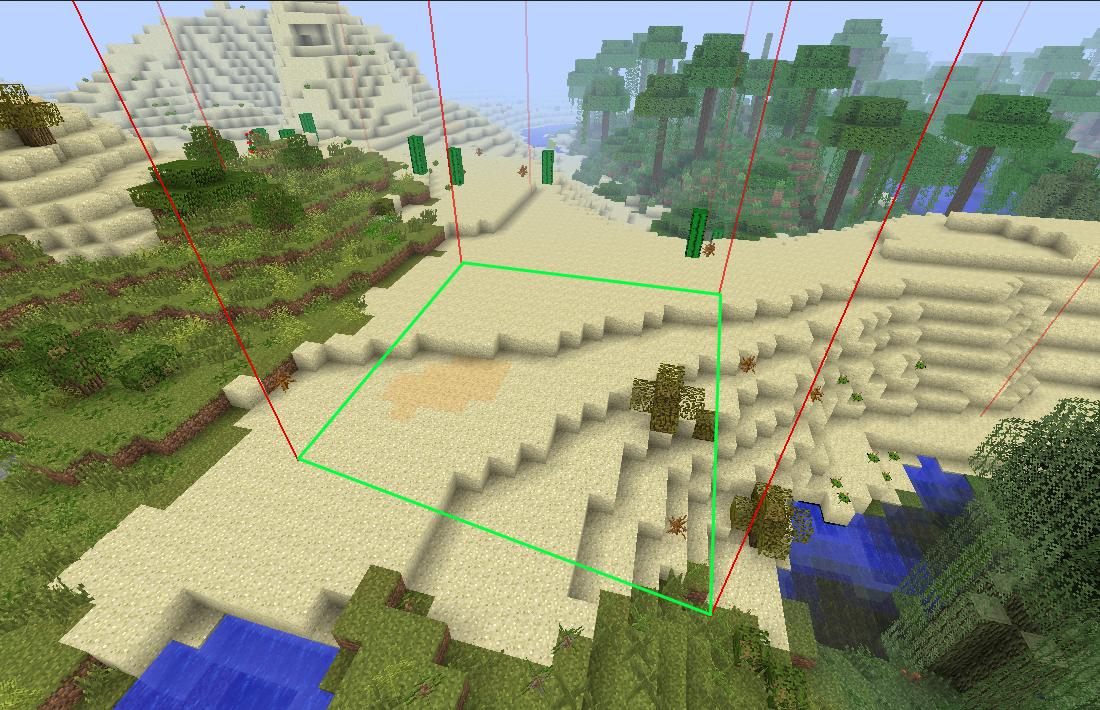In-game chunk grid overlay shown by pressing F9 with NEI installed, used to scout chunk boundaries before founding a town