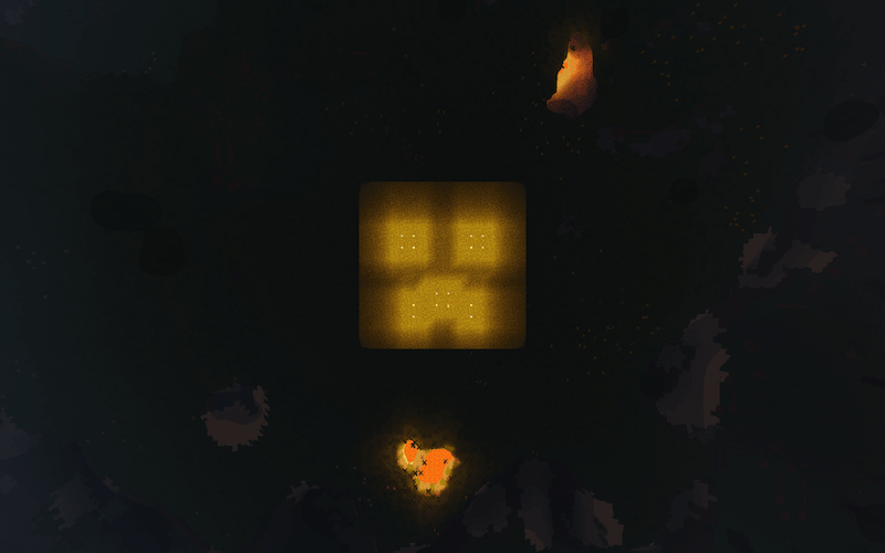 Overhead view of a glowing crafting grid