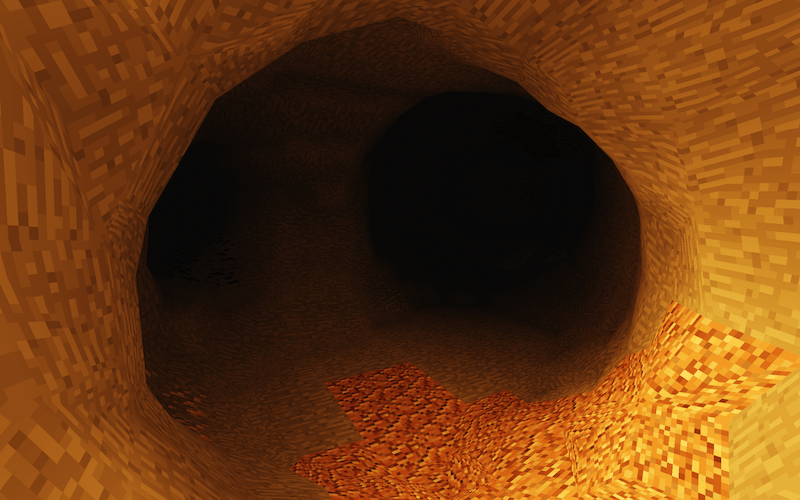 Dark cave with lava on the ground
