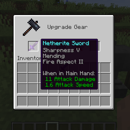 Netherite Sword with Sharpness V, Mending, Fire Aspect II