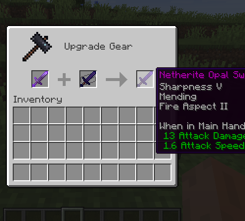Upgrade Gear GUI showing Netherite Opal Sword