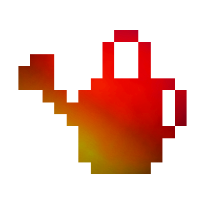 Red and orange pixel art watering can