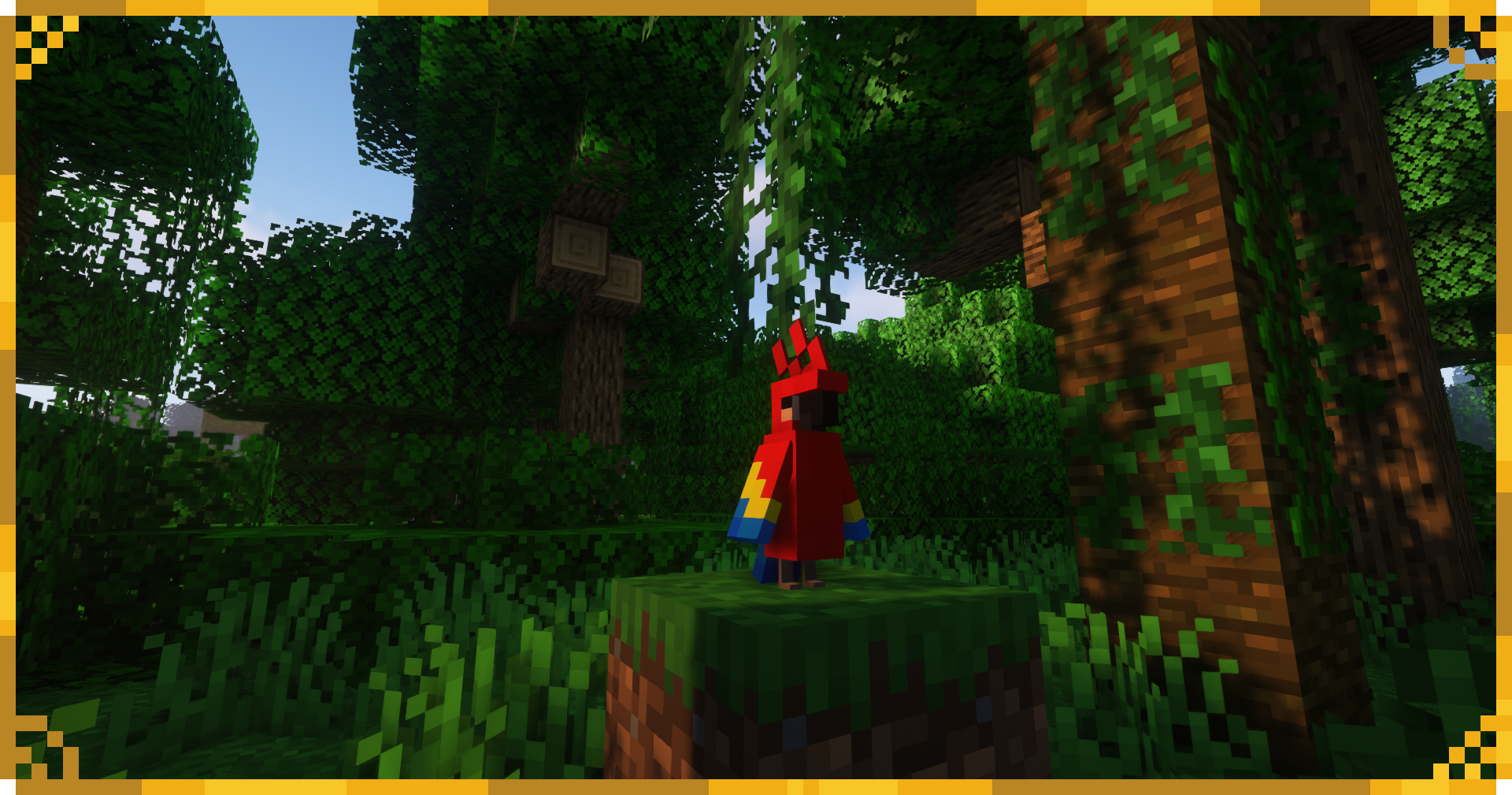 Red parrot in a lush jungle biome