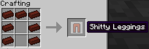 Crafting recipe for Shitty Leggings using bricks