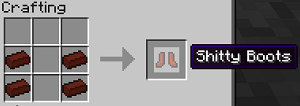 Crafting recipe for Shitty Boots using bricks