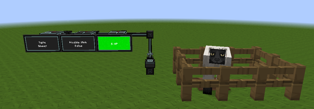 Sheep in pen with information display