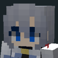 Minecraft character with gray hair and blue eyes