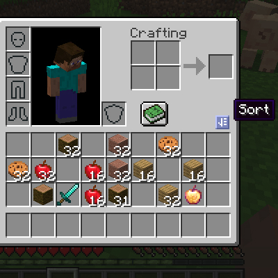 Player inventory with crafting grid and items