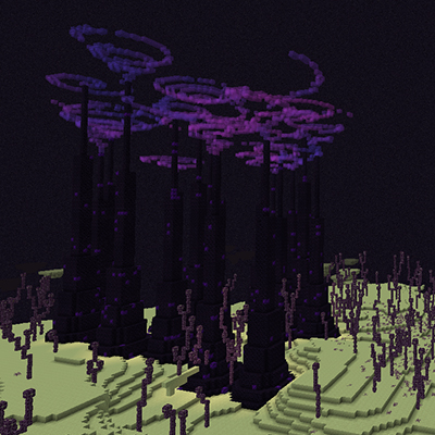 End pillars with purple particles and chorus plants