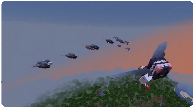 Player flying with a flock of birds