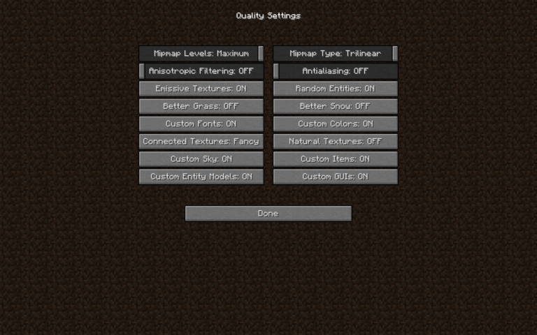 Minecraft Quality Settings GUI