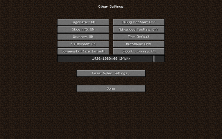 Other Settings GUI with various options